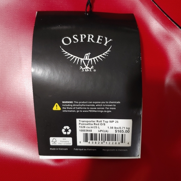 NWT Osprey Transporter WP 25L Roll Top Waterproof Laptop Backpack Poinsettia Red - Picture 9 of 10